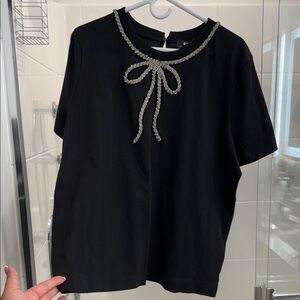 Elegant Black Top with Beaded Bow Detail Anthropologie Maeve xl